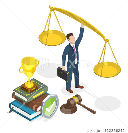 3D Isometric Flat  Conceptual Illustration of Business Justice, Ethical Integrity, Code of Conduct 112266232