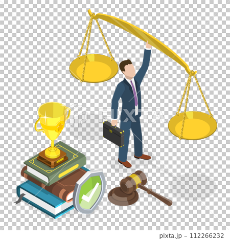 3D Isometric Flat  Conceptual Illustration of Business Justice, Ethical Integrity, Code of Conduct 112266232
