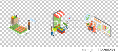 3D Isometric Flat Conceptual Illustration of Veggie Delivery, Vegetable and Fruits Farmers Online Shop 3D Isometric Flat Conceptual Illustration of Veggie Delivery, Vegetable and Fruits Farmers Online Shop 112266234