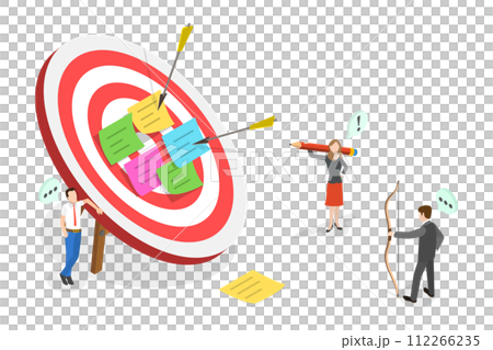 3D Isometric Flat Conceptual Illustration of Goal Setting, Finance Target and Solution Searching 3D Isometric Flat Conceptual Illustration of Goal Setting, Finance Target and Solution Searching 112266235