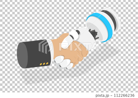 3D Isometric Flat  Conceptual Illustration of Modern Technologies, Artificial Intelligence, Human vs Cyborg Competition 112266236
