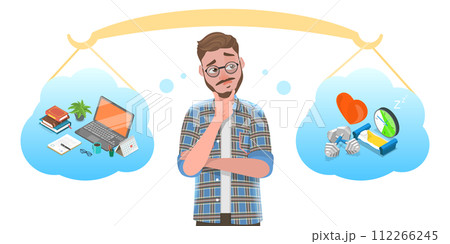 Illustration of Work-life Balance, Comparison Business Stress and Healthy Life Illustration of Work-life Balance, Comparison Business Stress and Healthy Life 112266245