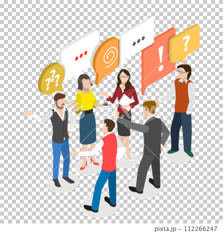 3D Isometric Flat  Conceptual Illustration of Communicating Colleagues, Coworkers Arguing and Misunderstanding 112266247