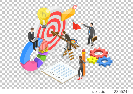 3D Isometric Flat  Conceptual Illustration of Business Goal, Target Achievement 112266249