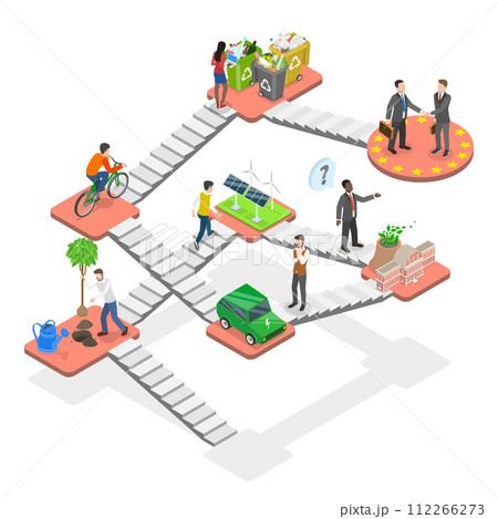 3D Isometric Flat  Conceptual Illustration of Green Deal Policy, Reduction of Greenhouse Gas 112266273