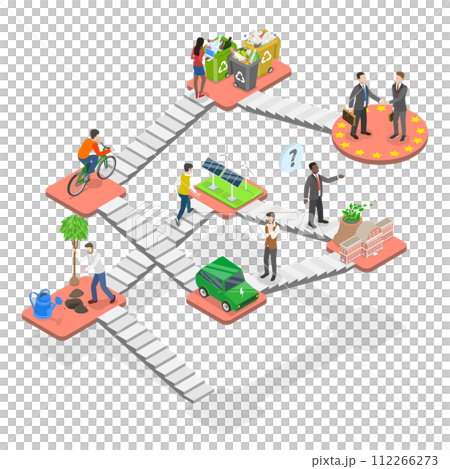 3D Isometric Flat  Conceptual Illustration of Green Deal Policy, Reduction of Greenhouse Gas 112266273