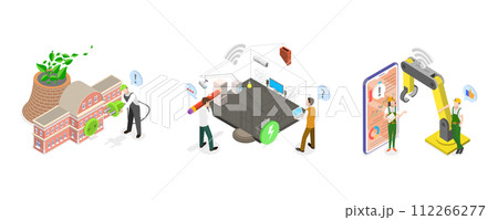 3D Isometric Flat  Conceptual Illustration of Smart Industry, Innovative andd Green Technologies 112266277