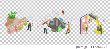3D Isometric Flat  Conceptual Illustration of Smart Industry, Innovative andd Green Technologies 112266277