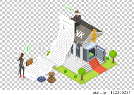 3D Isometric Flat  Conceptual Illustration of Financial Obligation, Loan Agreement, Money Borrowing 112266287