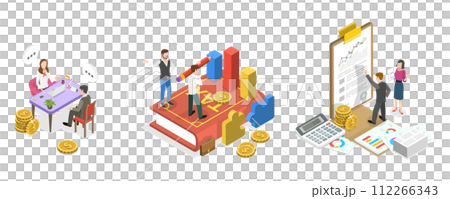 3D Isometric Flat  Conceptual Illustration of Accounting Services 112266343