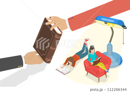 3D Isometric Flat  Conceptual Illustration of Book Swaping 112266344