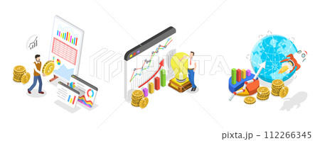 3D Isometric Flat  Conceptual Illustration of Business Growth 112266345