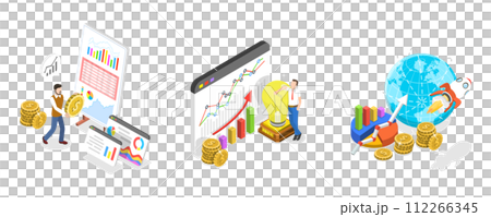 3D Isometric Flat  Conceptual Illustration of Business Growth 112266345