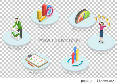 3D Isometric Flat Conceptual Illustration of Evaluation 3D Isometric Flat Conceptual Illustration of Evaluation 112266362