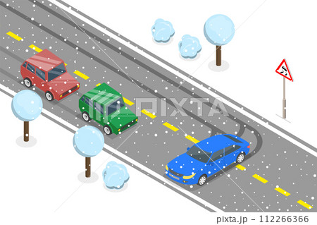 3D Isometric Flat  Conceptual Illustration of Slippery or Icy Road 112266366