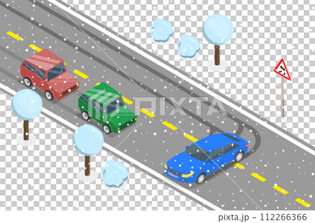 3D Isometric Flat  Conceptual Illustration of Slippery or Icy Road 112266366