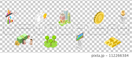3D Isometric Flat  Conceptual Illustration of Investment Types 112266384