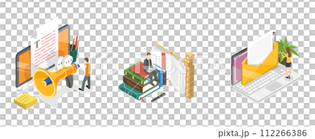 3D Isometric Flat Conceptual Illustration of Glossary And News 3D Isometric Flat Conceptual Illustration of Glossary And News 112266386