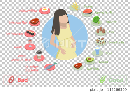 3D Isometric Flat Conceptual Illustration of Nutrition During Pregnancy 3D Isometric Flat Conceptual Illustration of Nutrition During Pregnancy 112266399