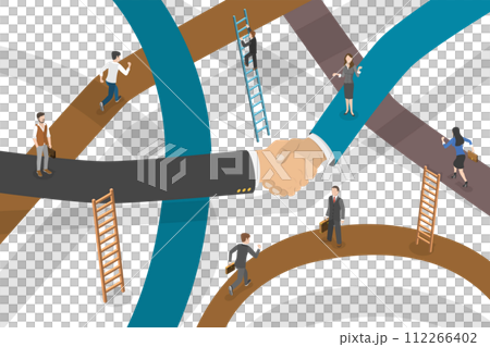 3D Isometric Flat  Conceptual Illustration of Partnership And Collaboration 112266402