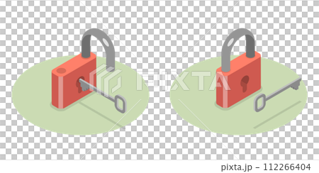 3D Isometric Flat Icon of Lock With Key 3D Isometric Flat Icon of Lock With Key 112266404