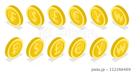 3D Isometric Flat  Conceptual Illustration of World Currency Coins 112266409