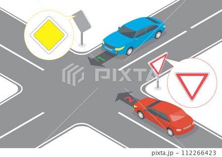 3D Isometric Flat  Conceptual Illustration of Priority On Crossroads 112266423