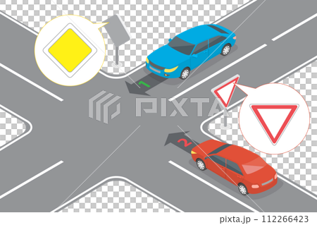 3D Isometric Flat  Conceptual Illustration of Priority On Crossroads 112266423