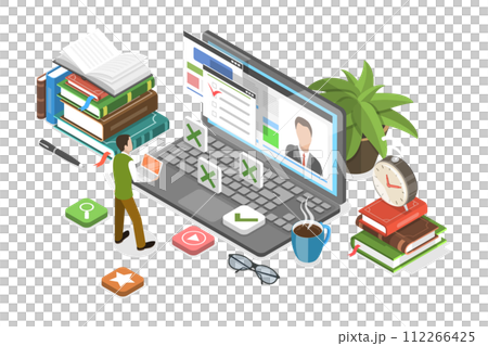 3D Isometric Flat Conceptual Illustration of Online Exam 3D Isometric Flat Conceptual Illustration of Online Exam 112266425