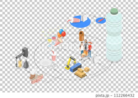 3D Isometric Flat  Conceptual Illustration of Plastic Disposal 112266432