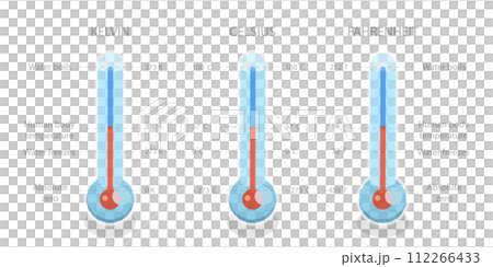 3D Isometric Flat  Conceptual Illustration of Scale of Temperature 112266433