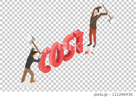 3D Isometric Flat  Conceptual Illustration of Cost Reduction 112266436