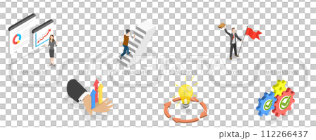 3D Isometric Flat  Conceptual Illustration of Kaizen Business Philosophy and Corporate Strategy 112266437