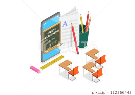 3D Isometric Flat Conceptual Illustration of Online School 3D Isometric Flat Conceptual Illustration of Online School 112266442