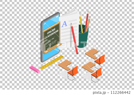 3D Isometric Flat Conceptual Illustration of Online School 3D Isometric Flat Conceptual Illustration of Online School 112266442