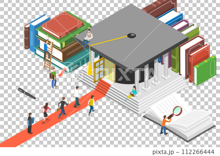 3D Isometric Flat  Conceptual Illustration of Higher Education 112266444