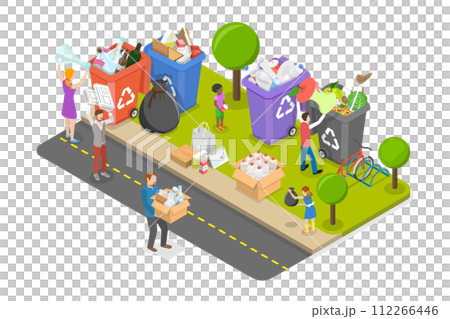 3D Isometric Flat  Conceptual Illustration of Sorting Waste for Recycling 112266446