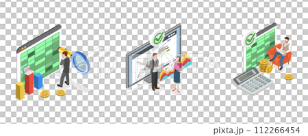 3D Isometric Flat  Conceptual Illustration of Data Analysis 112266454