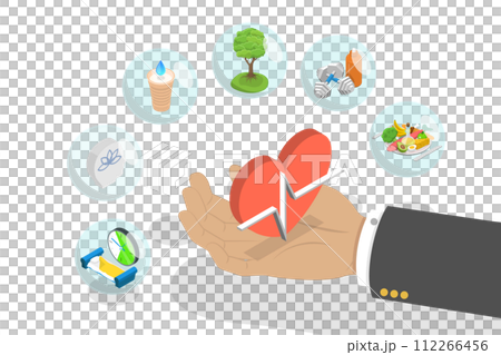 3D Isometric Flat  Conceptual Illustration of Healthy Daily Habits 112266456