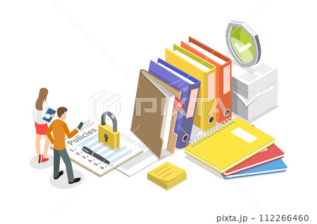 3D Isometric Flat  Conceptual Illustration of Policies and Procedures 112266460