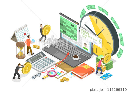 3D Isometric Flat Conceptual Illustration of Salary Payment 3D Isometric Flat Conceptual Illustration of Salary Payment 112266510