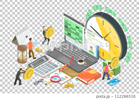 3D Isometric Flat Conceptual Illustration of Salary Payment 3D Isometric Flat Conceptual Illustration of Salary Payment 112266510