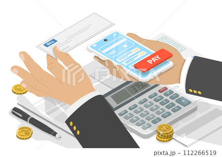 3D Isometric Flat  Conceptual Illustration of Bill Online Payment 112266519