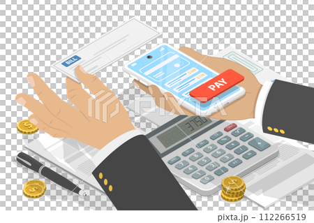 3D Isometric Flat  Conceptual Illustration of Bill Online Payment 112266519
