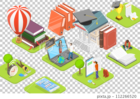 3D Isometric Flat  Conceptual Illustration of University Campus 112266520