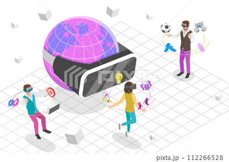 3D Isometric Flat  Conceptual Illustration of Metaverse Virtual Worlds 112266528