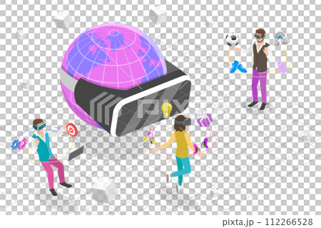 3D Isometric Flat  Conceptual Illustration of Metaverse Virtual Worlds 112266528