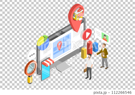 3D Isometric Flat  Conceptual Illustration of Local SEO 112266546
