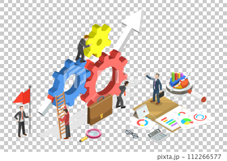 3D Isometric Flat  Conceptual Illustration of Effective Teamwork 112266577