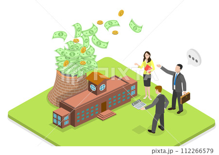 3D Isometric Flat  Conceptual Illustration of Carbon Pollution Pricing 112266579